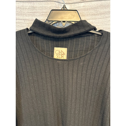 Chaser Black Ribbed Keyhole Sweater Size S