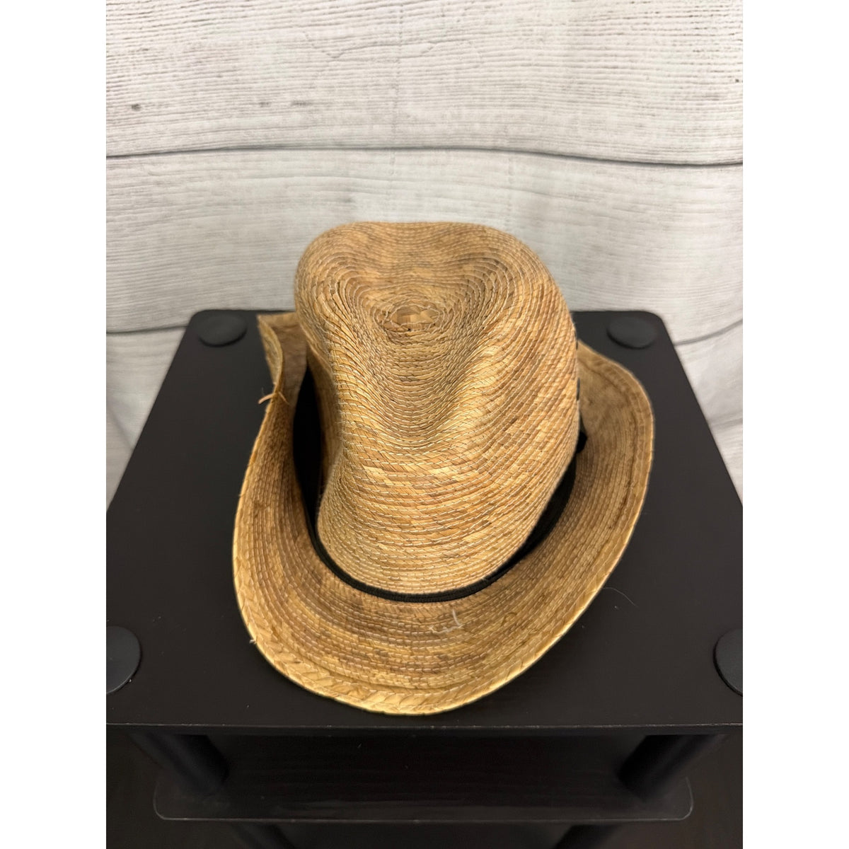 Mens Vintage Straw Fedora Hat With Black Band