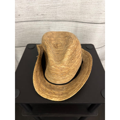 Mens Vintage Straw Fedora Hat With Black Band