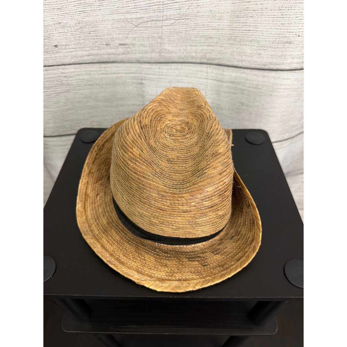 Mens Vintage Straw Fedora Hat With Black Band