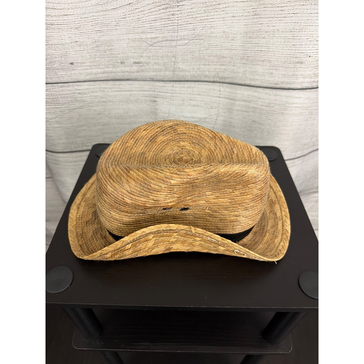 Mens Vintage Straw Fedora Hat With Black Band