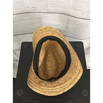 Mens Vintage Straw Fedora Hat With Black Band
