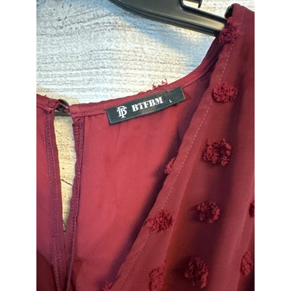 BTFBM Burgundy Polka Dot Short Sleeve Romper Size L