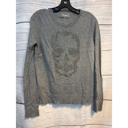 Zadig & Voltaire Grey Skull Studded Long Sleeve Cashmere Sweater Size S