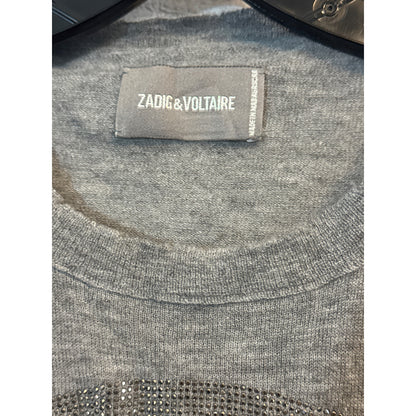 Zadig & Voltaire Grey Skull Studded Long Sleeve Cashmere Sweater Size S