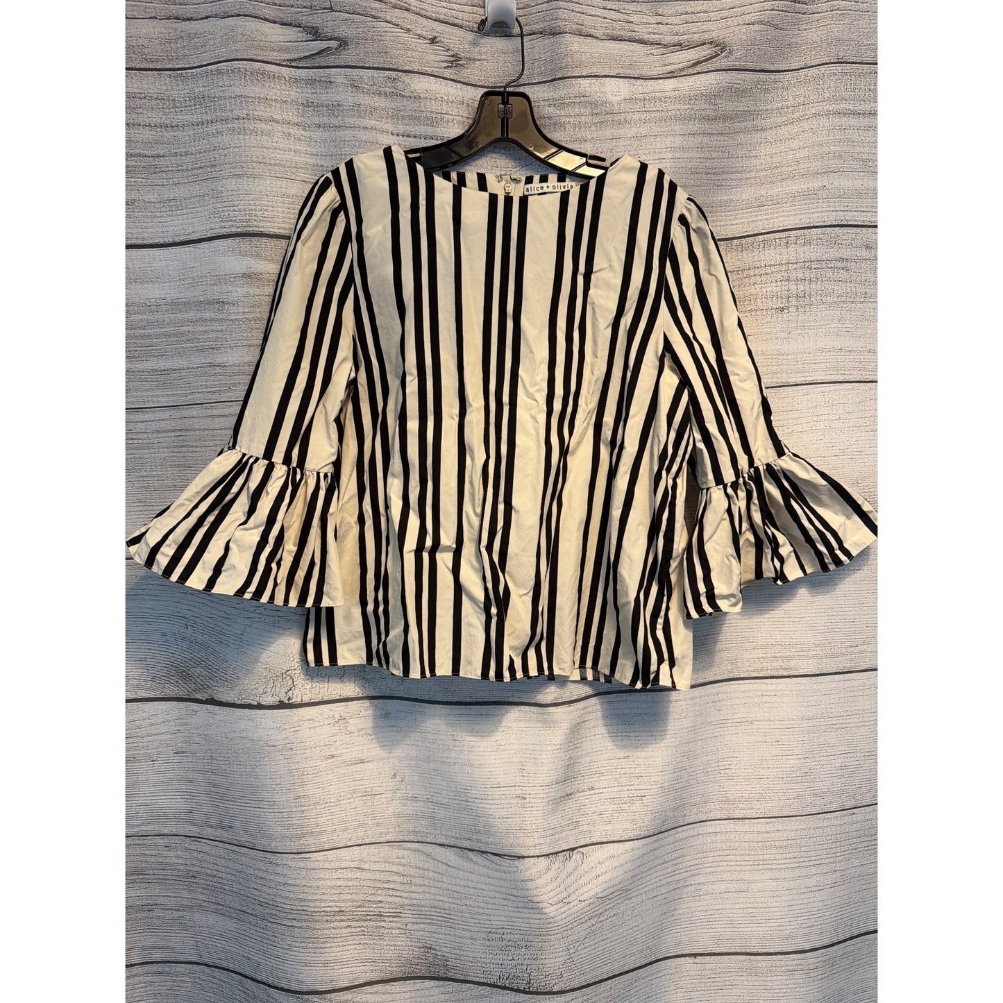 Alice + Olivia Bernice Striped Ruffle Sleeve Top Size L