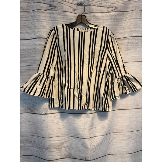 Alice + Olivia Bernice Striped Ruffle Sleeve Top Size L