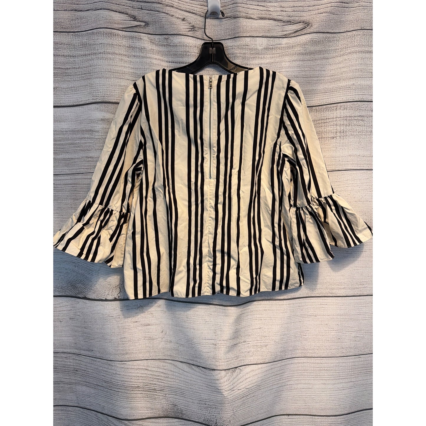 Alice + Olivia Bernice Striped Ruffle Sleeve Top Size L