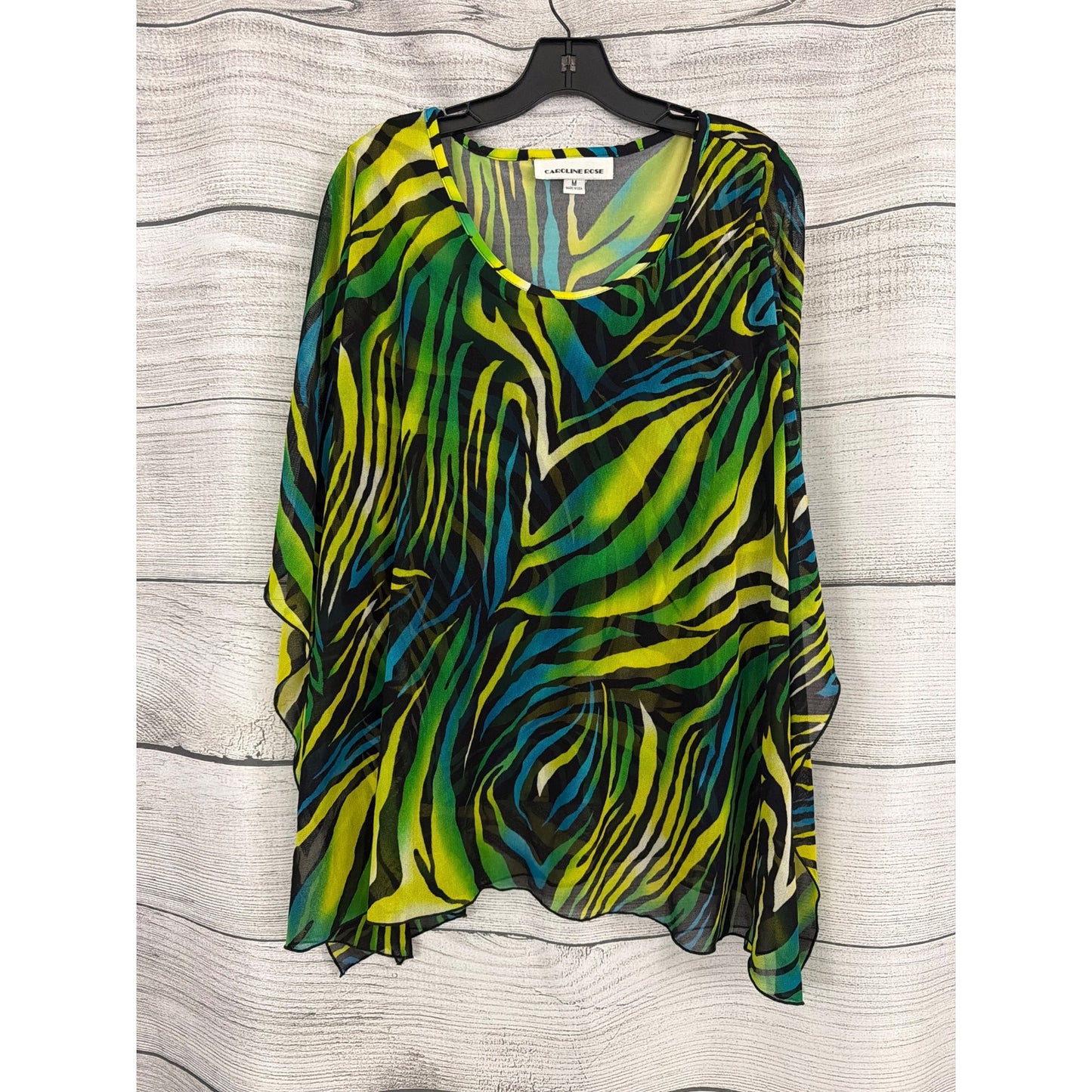 Caroline Rose Multicolor Zebra Print Sheer Tunic Blouse Top M