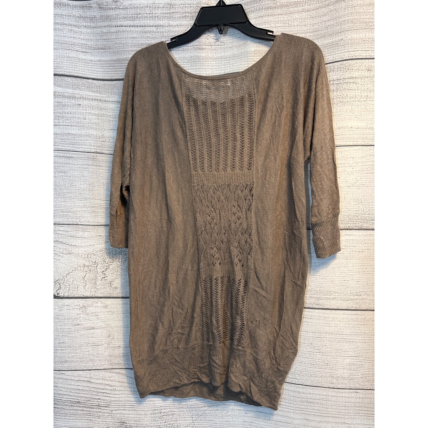 Hinge Brown Knit Back Detailed Sweater Tunic With 3/4 Sleeves Size S