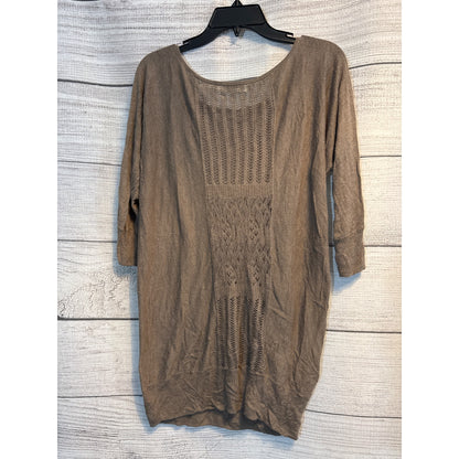Hinge Brown Knit Back Detailed Sweater Tunic With 3/4 Sleeves Size S
