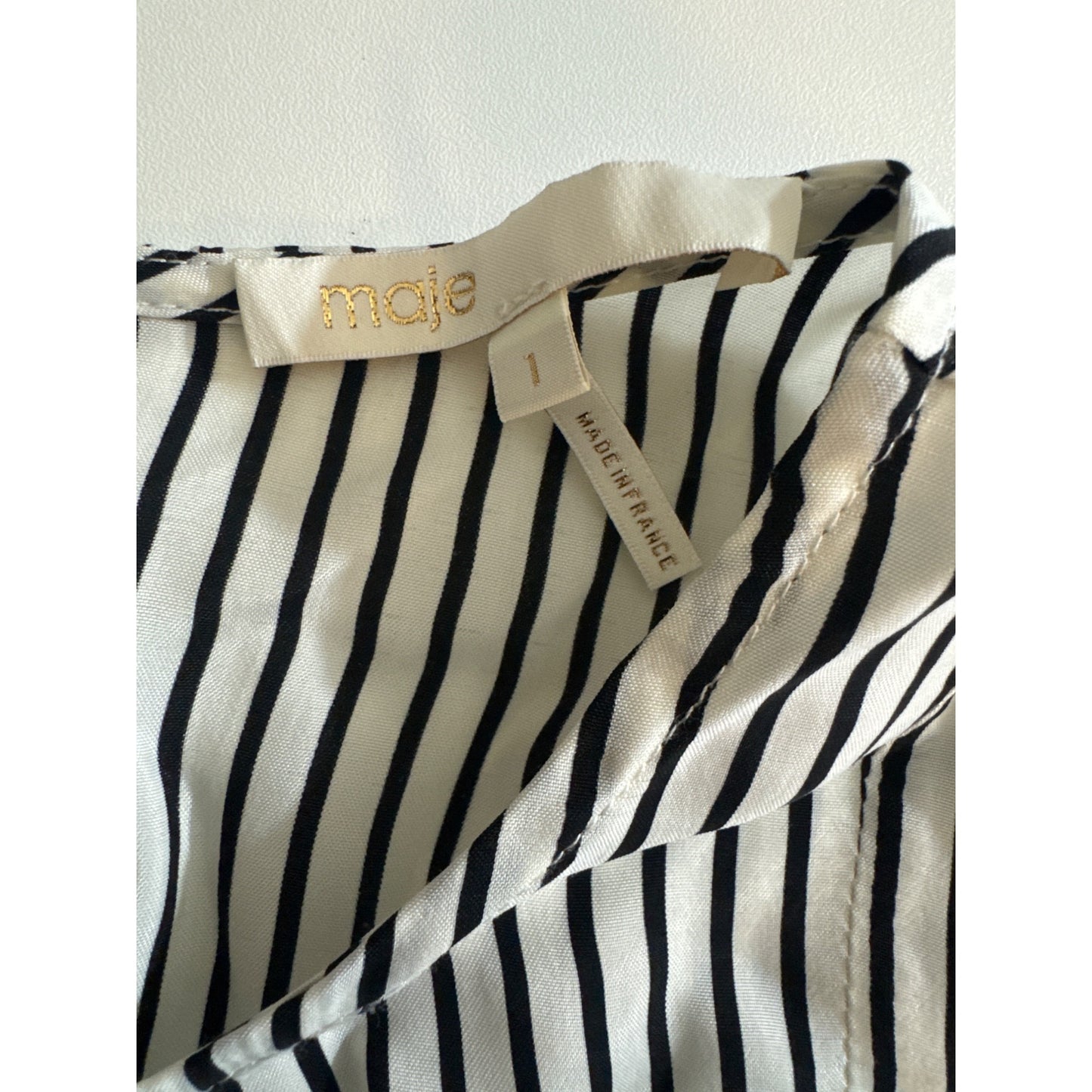 Maje Roxby Striped Mini Dress in White Cupro Size 1/S
