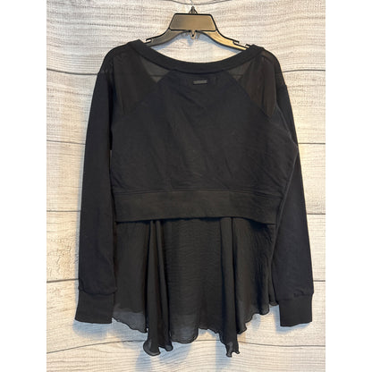 Blanc Noir Twirl Sweatshirt With Kangaroo Pockets Sheer Ruffle Hem Size L