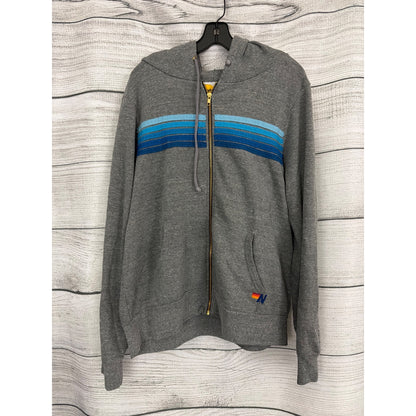 Unisex Aviator Nation Gray Hoodie With Blue Stripe Design Full Zip Size XL