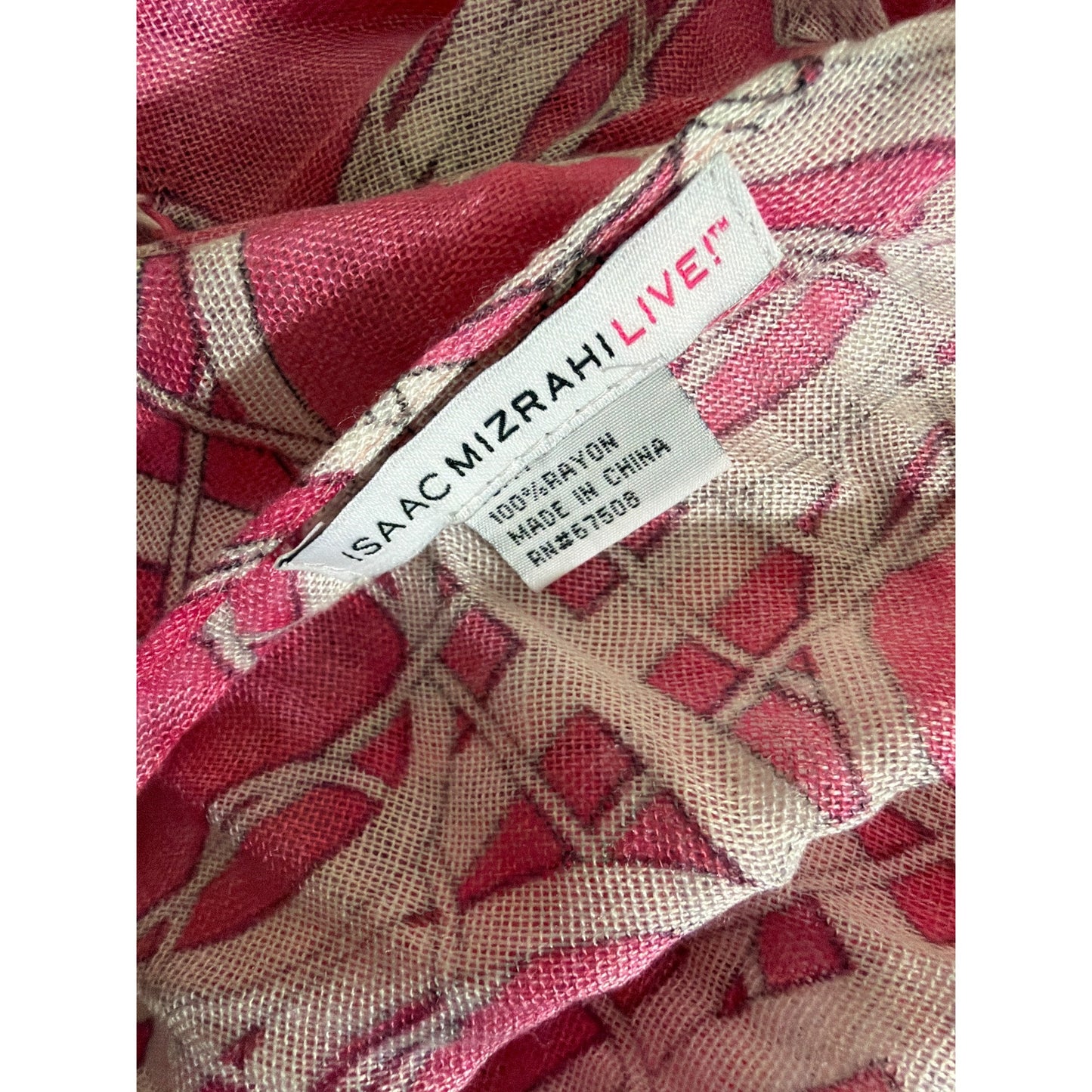 Isaac Mizrahi Live! Pink Geometric Patterned Scarf With Fringe