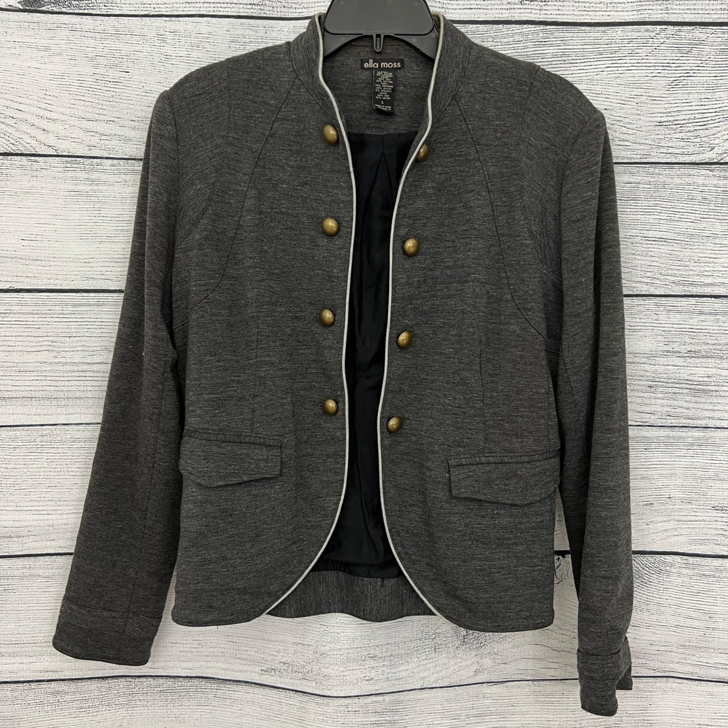 Ella Moss Gray Military-Style Jacket With Brass Button Accents, Size M