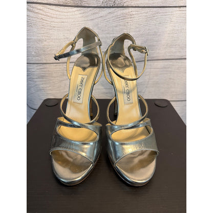 Jimmy Choo Metallic Silver Strappy Stiletto Heels Size 39.5