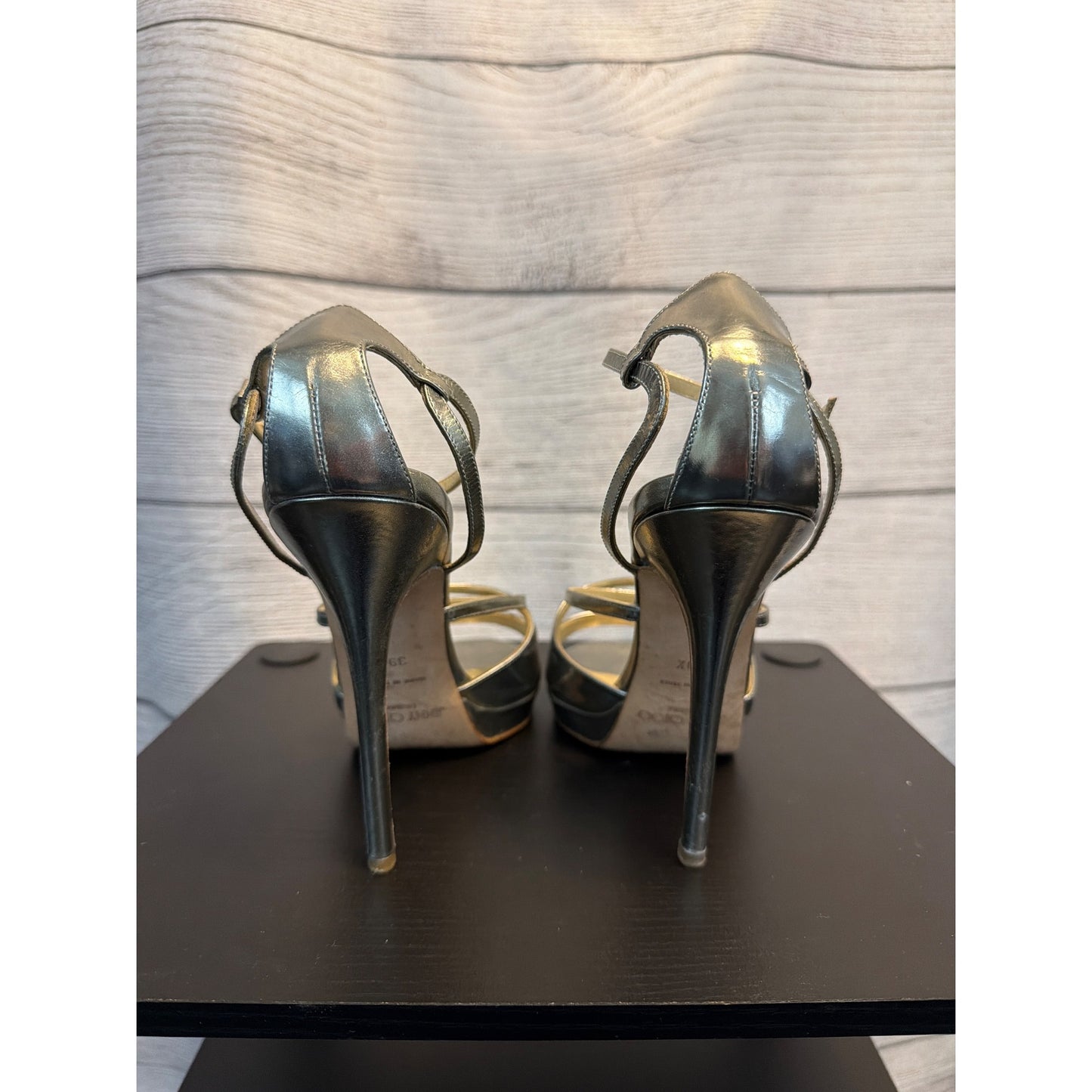 Jimmy Choo Metallic Silver Strappy Stiletto Heels Size 39.5