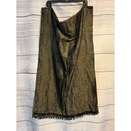 Badgley Mischka Black & Gold Animal Print Scarf With Fringe Trim