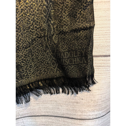 Badgley Mischka Black & Gold Animal Print Scarf With Fringe Trim