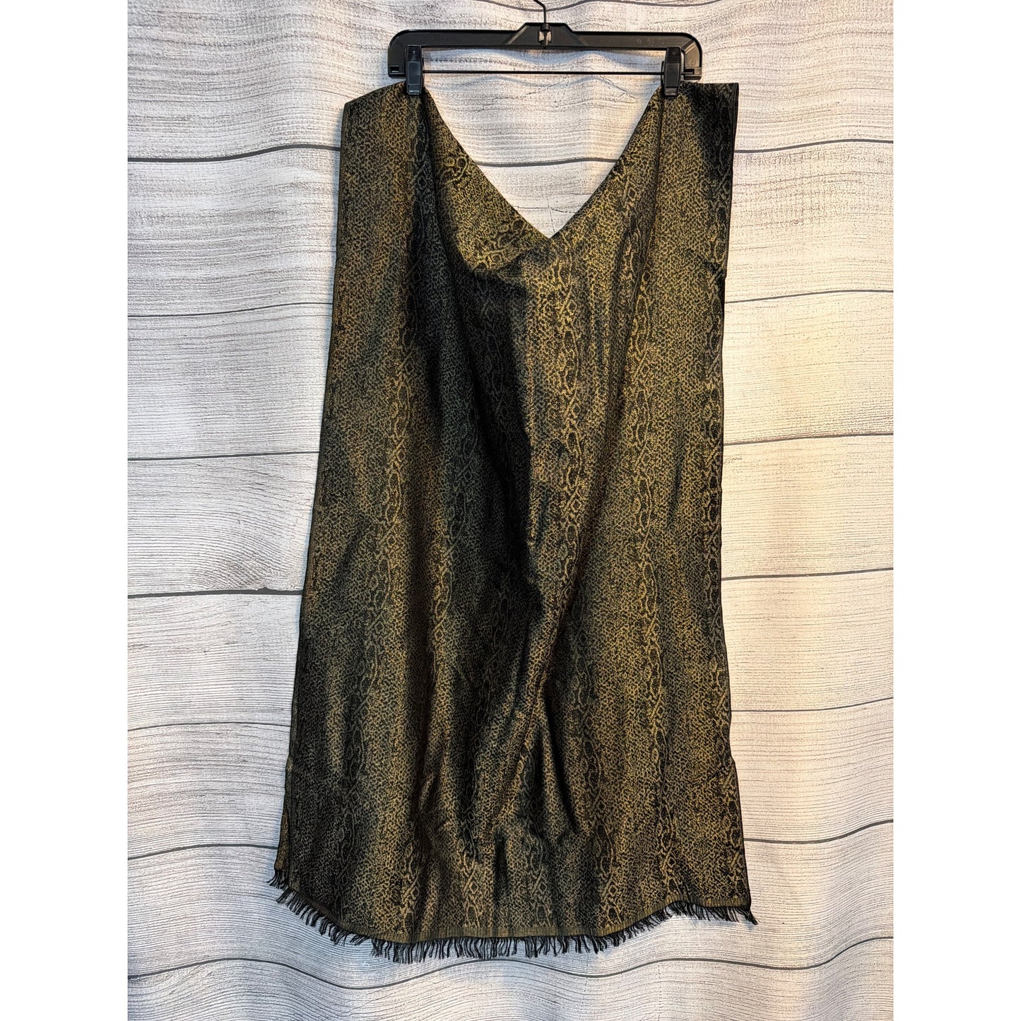 Badgley Mischka Black & Gold Animal Print Scarf With Fringe Trim
