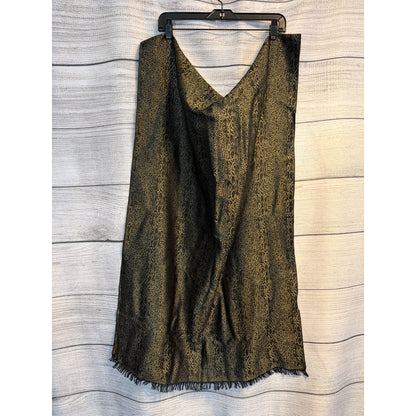 Badgley Mischka Black & Gold Animal Print Scarf With Fringe Trim