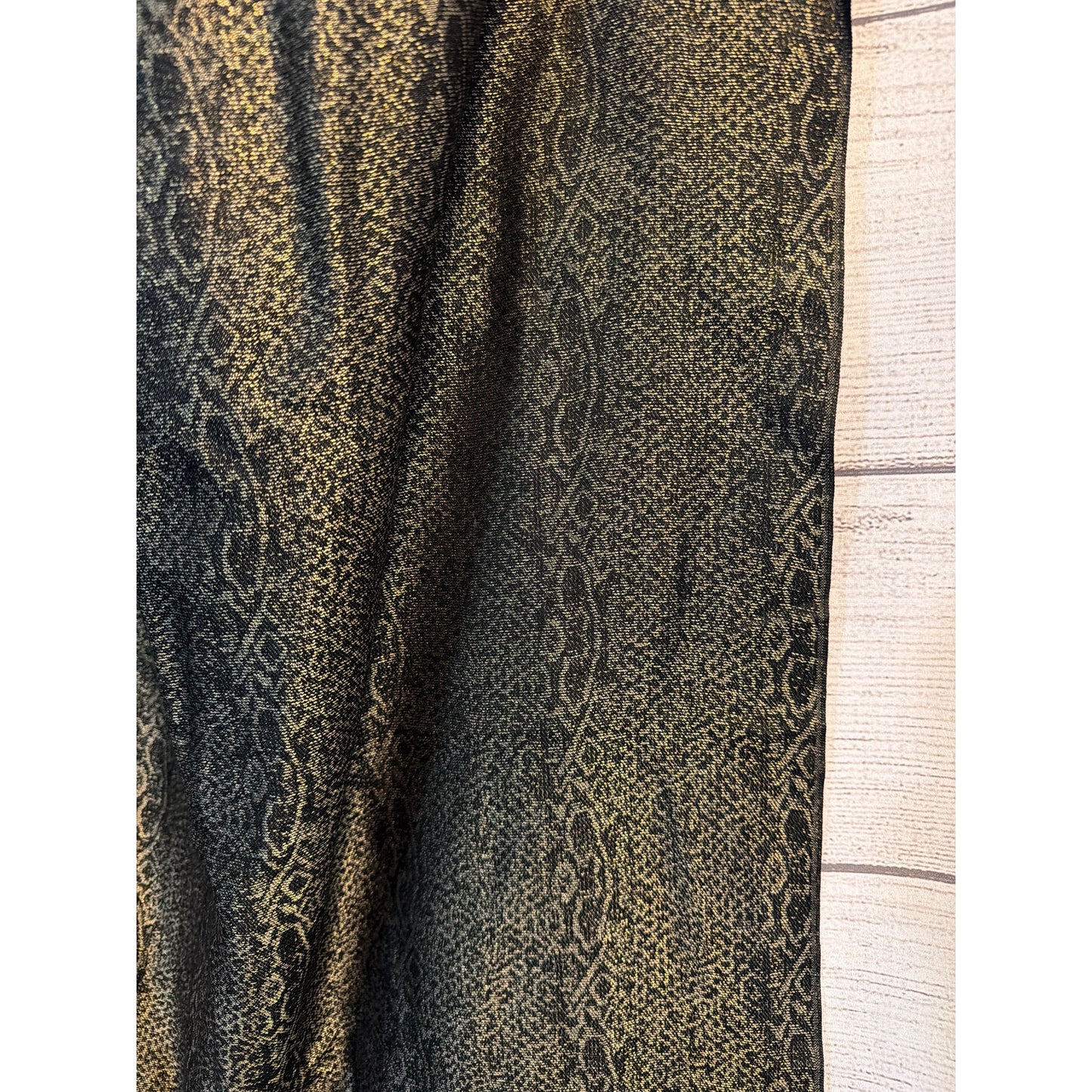 Badgley Mischka Black & Gold Animal Print Scarf With Fringe Trim