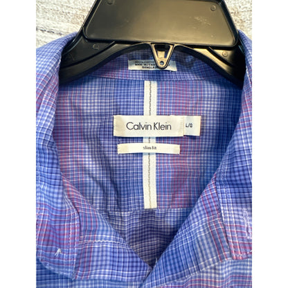 Mens Calvin Klein Short Sleeve Slim Fit Plaid Button Up Shirt Size L