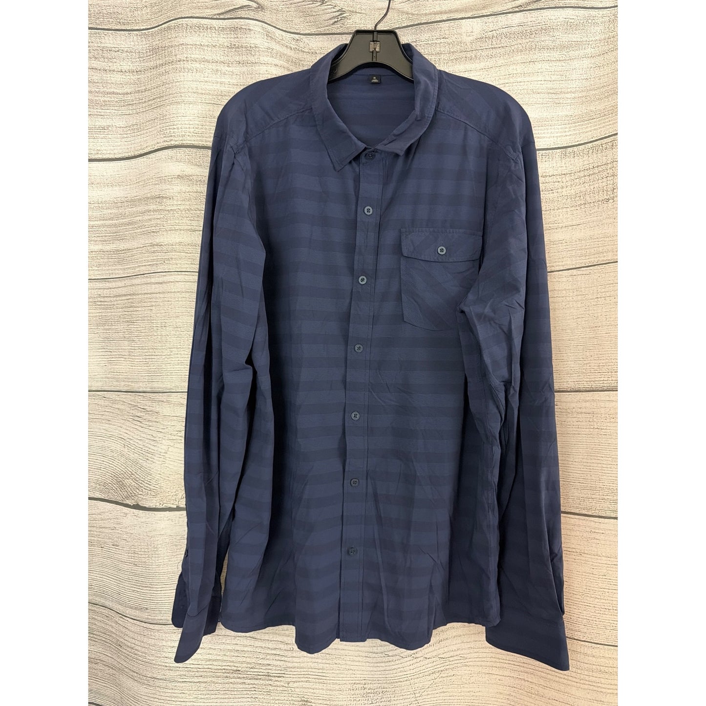 Mens Travis Mathew Navy Striped Long Sleeve Button-Up Size XL