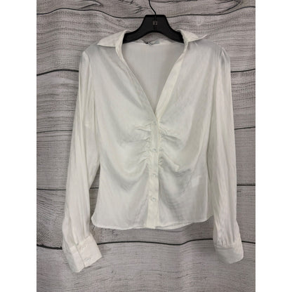 Fate Button-Up Shirt With Ruched Front & Checkered Texture Size S