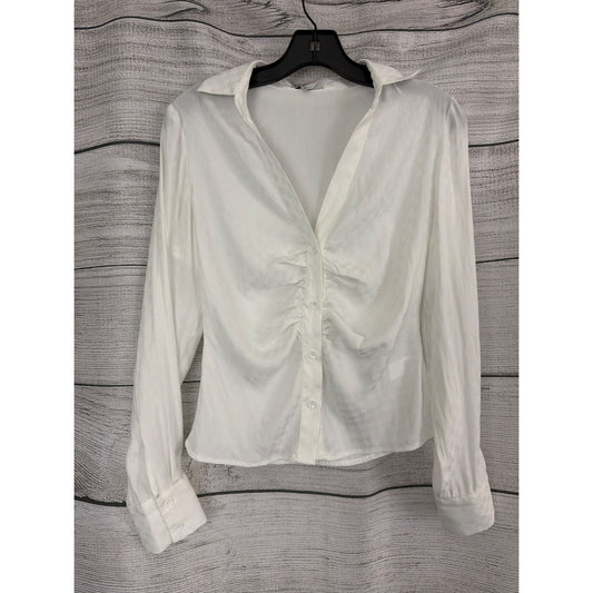 Fate Button-Up Shirt With Ruched Front & Checkered Texture Size S