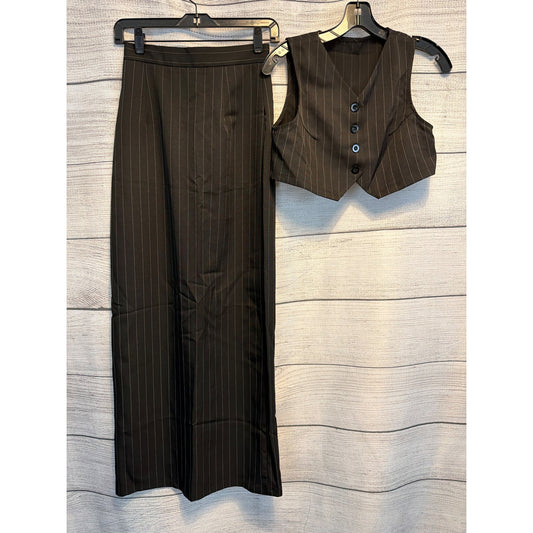 Commense Charcoal Pinstripe Vest & Maxi Skirt Set Size XS