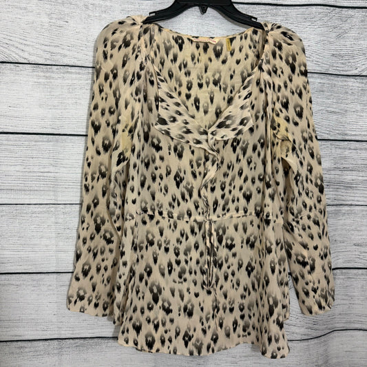 Rebecca Taylor Animal Print Ruffle Long Sleeve Blouse Size 8