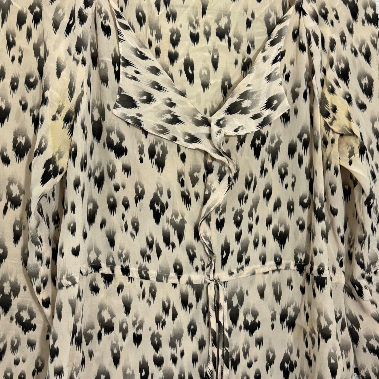 Rebecca Taylor Animal Print Ruffle Long Sleeve Blouse Size 8