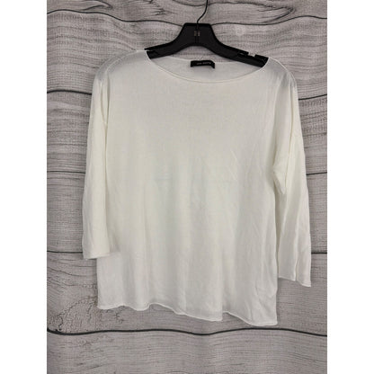 Cop Copine White Sheer Knit Boat Neck 3/4 Sleeve Pullover Top Size M