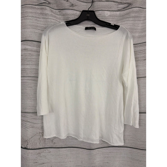 Cop Copine White Sheer Knit Boat Neck 3/4 Sleeve Pullover Top Size M
