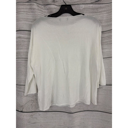 Cop Copine White Sheer Knit Boat Neck 3/4 Sleeve Pullover Top Size M