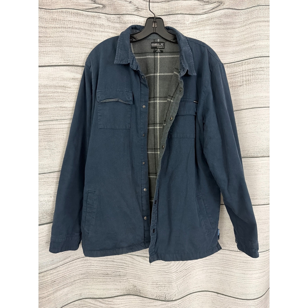 Mens O'Neill Navy Blue Button-Up Shirt Jacket Fleece Lined Size L