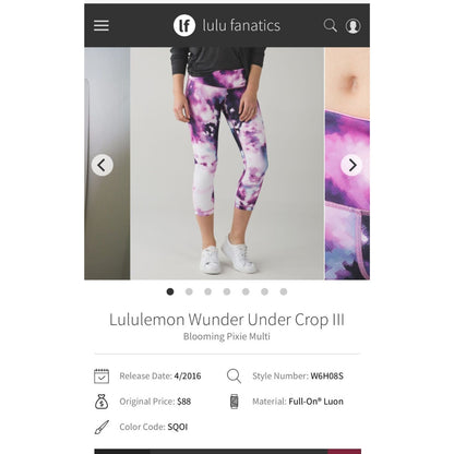Lululemon Wunder Under Crop III Blooming Pixie Multi Leggings Size 4