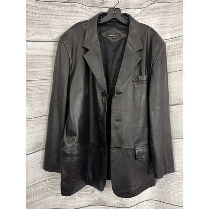 Mens City Jones New York Black Leather Blazer Jacket Size 42R