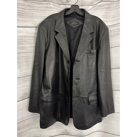 Mens City Jones New York Black Leather Blazer Jacket Size 42R