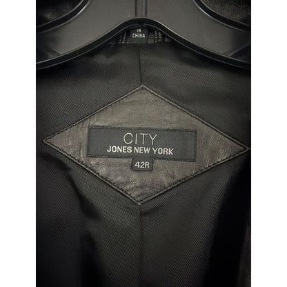 Mens City Jones New York Black Leather Blazer Jacket Size 42R