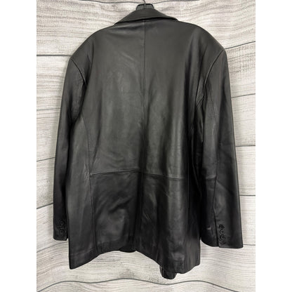 Mens City Jones New York Black Leather Blazer Jacket Size 42R