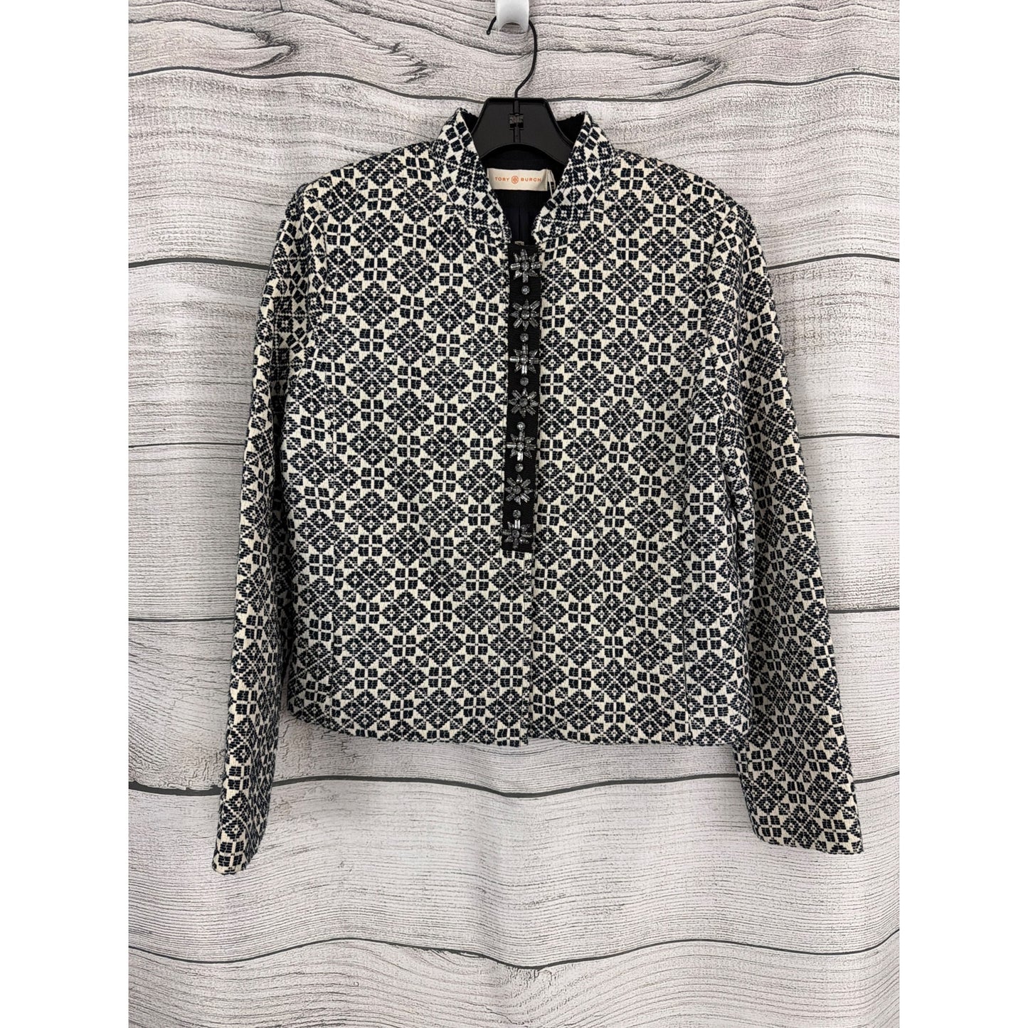 NWT Tory Burch Textured Jacquard Jacket Floral Button Front Size 8