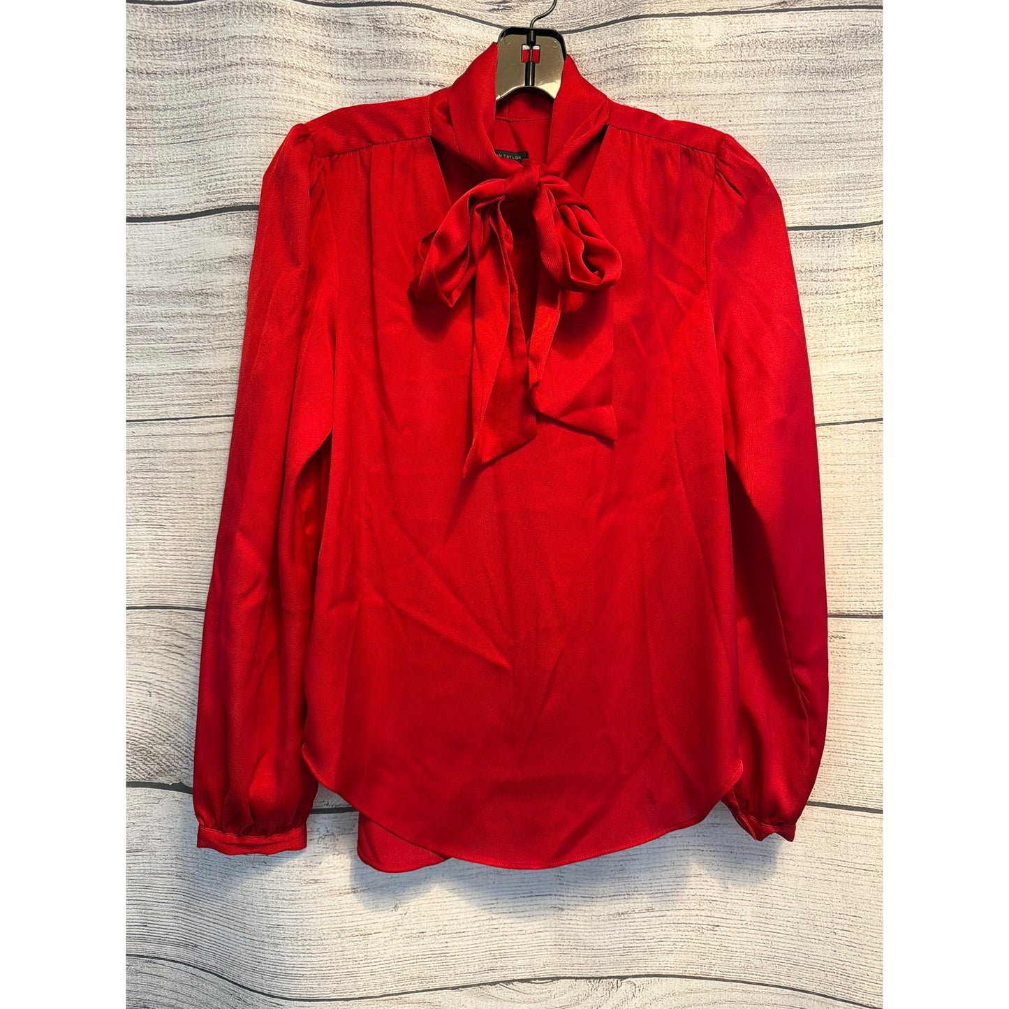 Ann Taylor Satin Red Bow Blouse Size XS