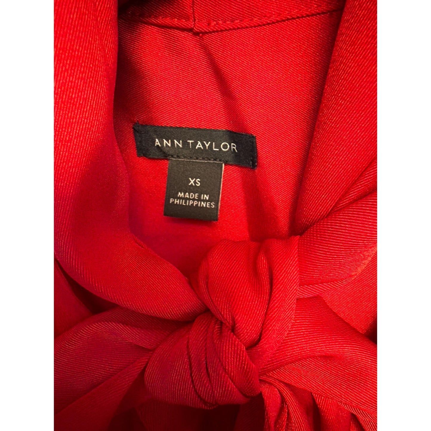 Ann Taylor Satin Red Bow Blouse Size XS