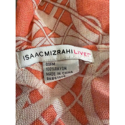 Isaac Mizrahi Live! Orange & White Geometric Print Rayon Scarf Wrap With Fringe
