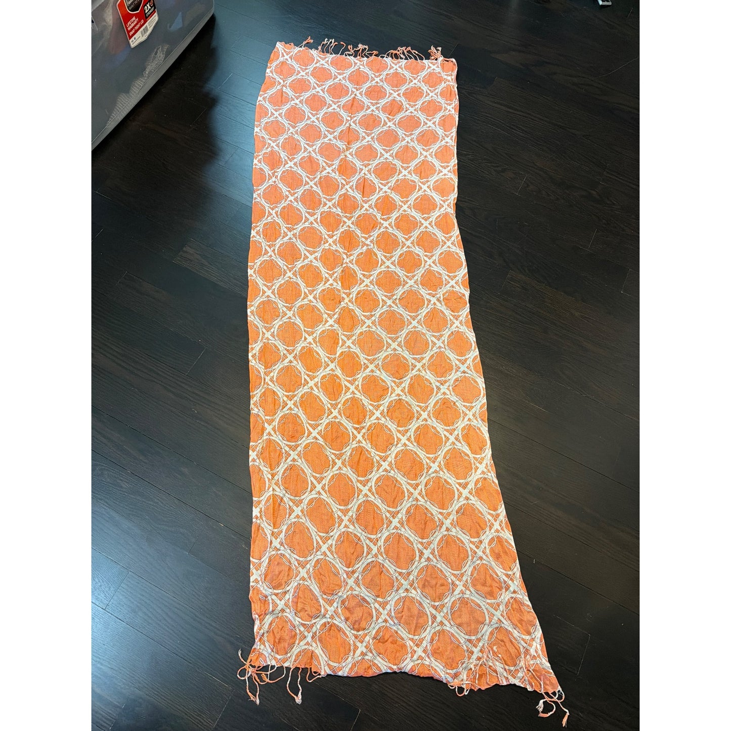 Isaac Mizrahi Live! Orange & White Geometric Print Rayon Scarf Wrap With Fringe