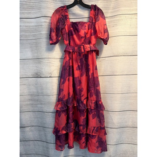 Hutch Puff Sleeve Ruffled Midi Dress Size SP