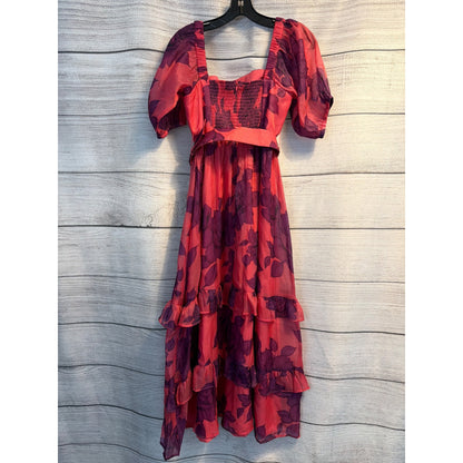 Hutch Puff Sleeve Ruffled Midi Dress Size SP